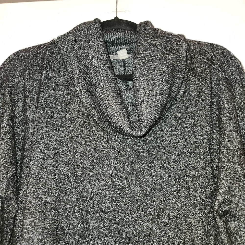 Peace & Pearls Black Cowl Neck Tunic Sweater Size L Long Sleeves Button Detail